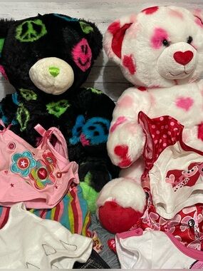 Build a Bear Peace & Smiles and Lots of Hugs Teddy Bears with Extra Clothes